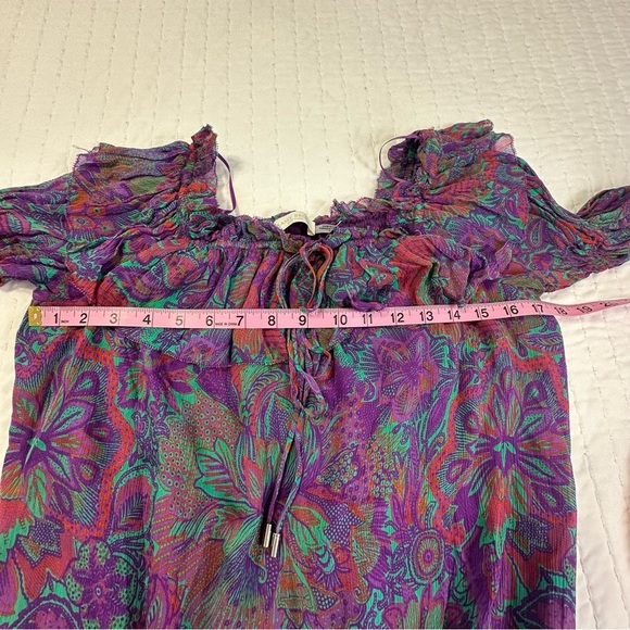 Ramy Brook 100% Viscose Floral Multicolor with Ruffles and Bell Sleeves Blouse - Picture 5 of 12